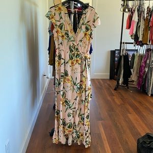 Bog collective floral pink dress faux wrap tie side